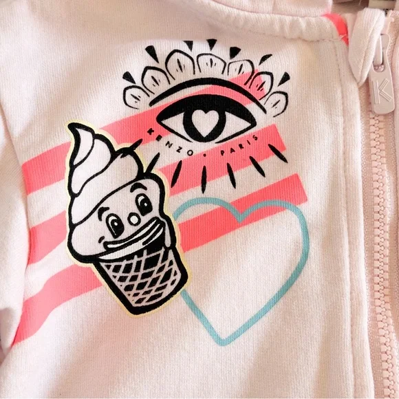 Kenzo Kids Paris Tiger Graphic Zip Hoodie Light Pink Sweatshirt Girls 2 (2A) - Picture 14 of 14